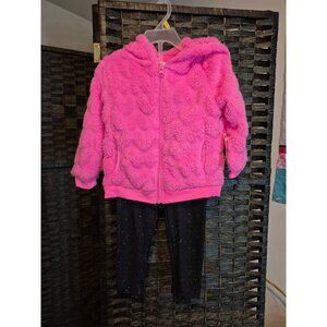 Kidgets Pink Fuzzy Hoodie & Black Sparkle Leggings Set 24M